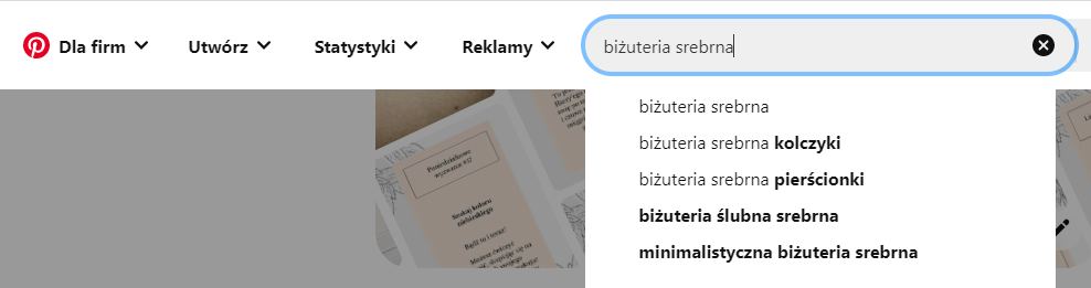 Wyszukiwanie słów kluczowych - Pinterest